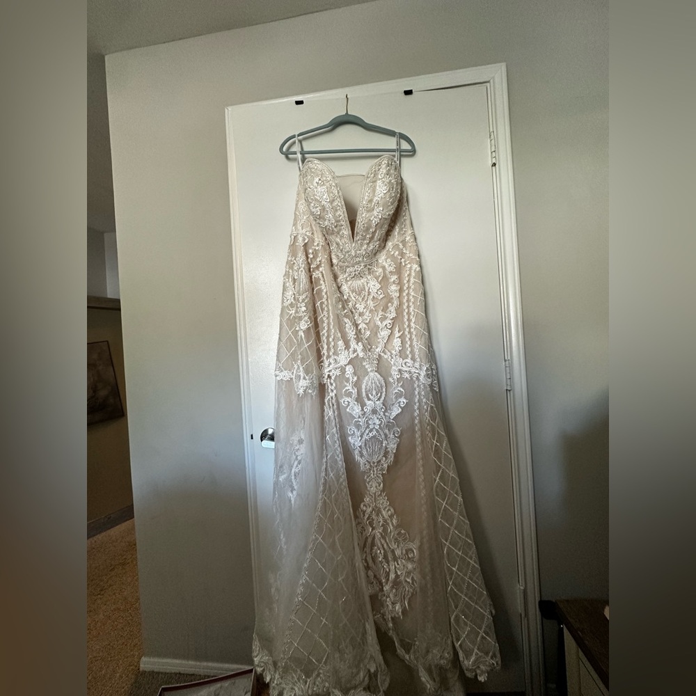 Oleg Cassini Beaded Lace Mermaid Wedding Dress